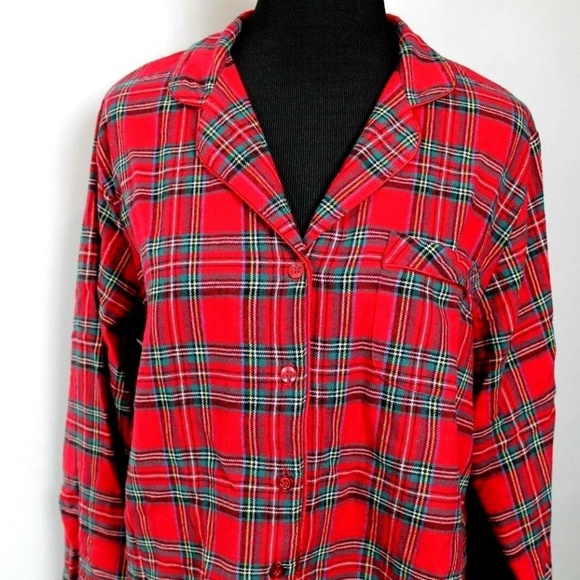 Family PJs Macys Pajama Shirt Red Plaid Flannel L - Picture 1 of 4